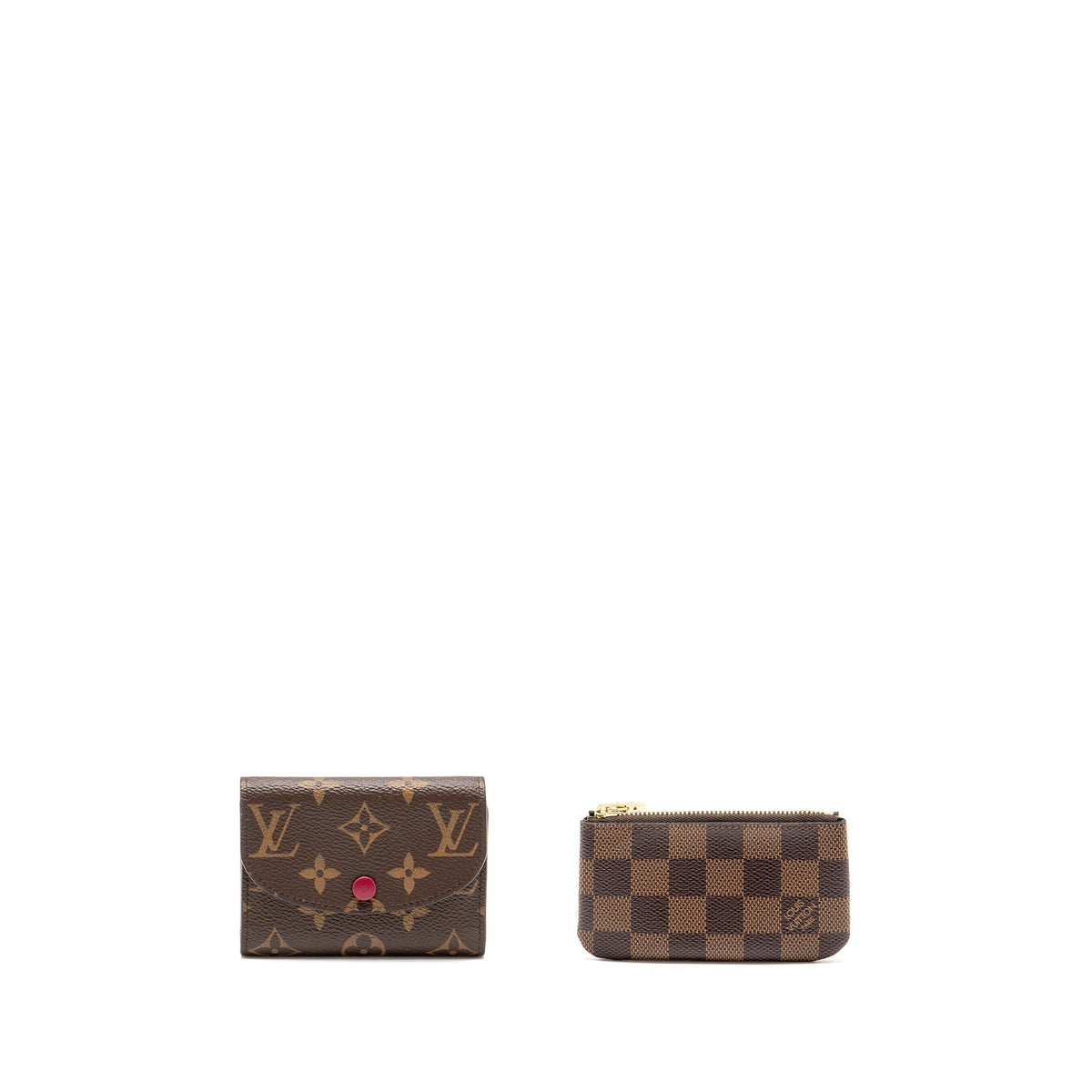LOUIS VUITTON ROSALIE COIN PURSE MONOGRAM CANVAS FUCHSIA, KEY POUCH DAMIER EBENE GHW(SELL IN A SET)