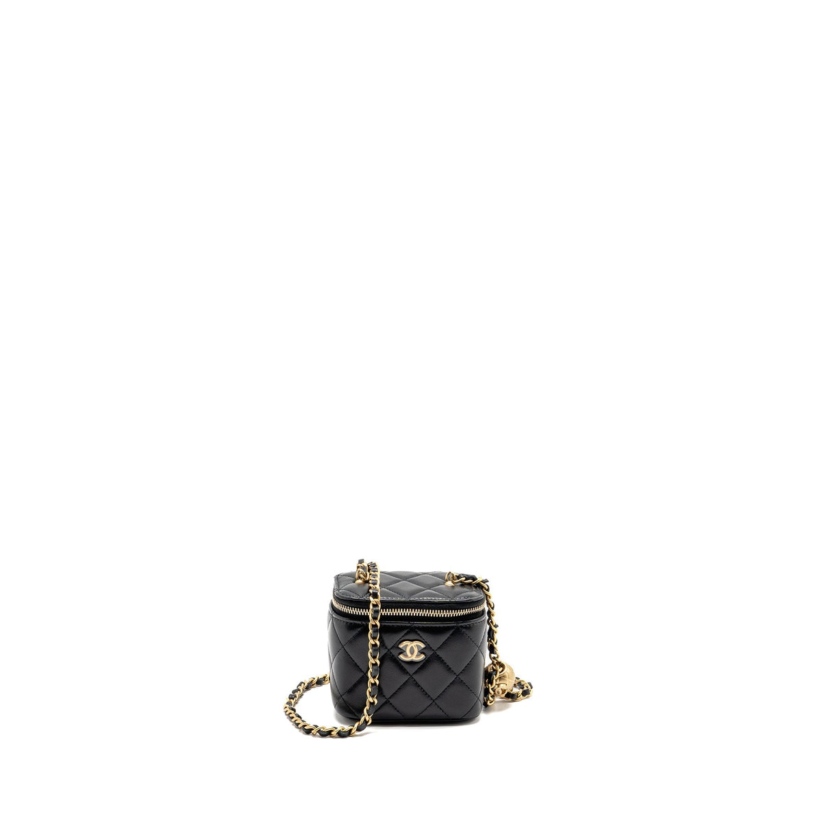 CHANEL PEARL CRUSH MINI VANITY WITH CHAIN LAMBSKIN BLACK GHW (MICROCHIP)
