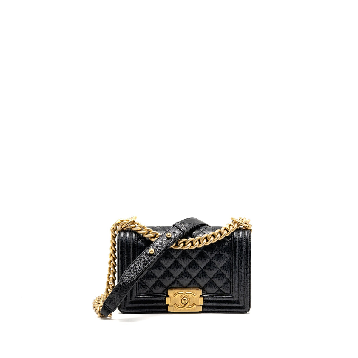CHANEL SMALL BOY BAG CAVIAR BLACK GHW (MICROCHIP)
