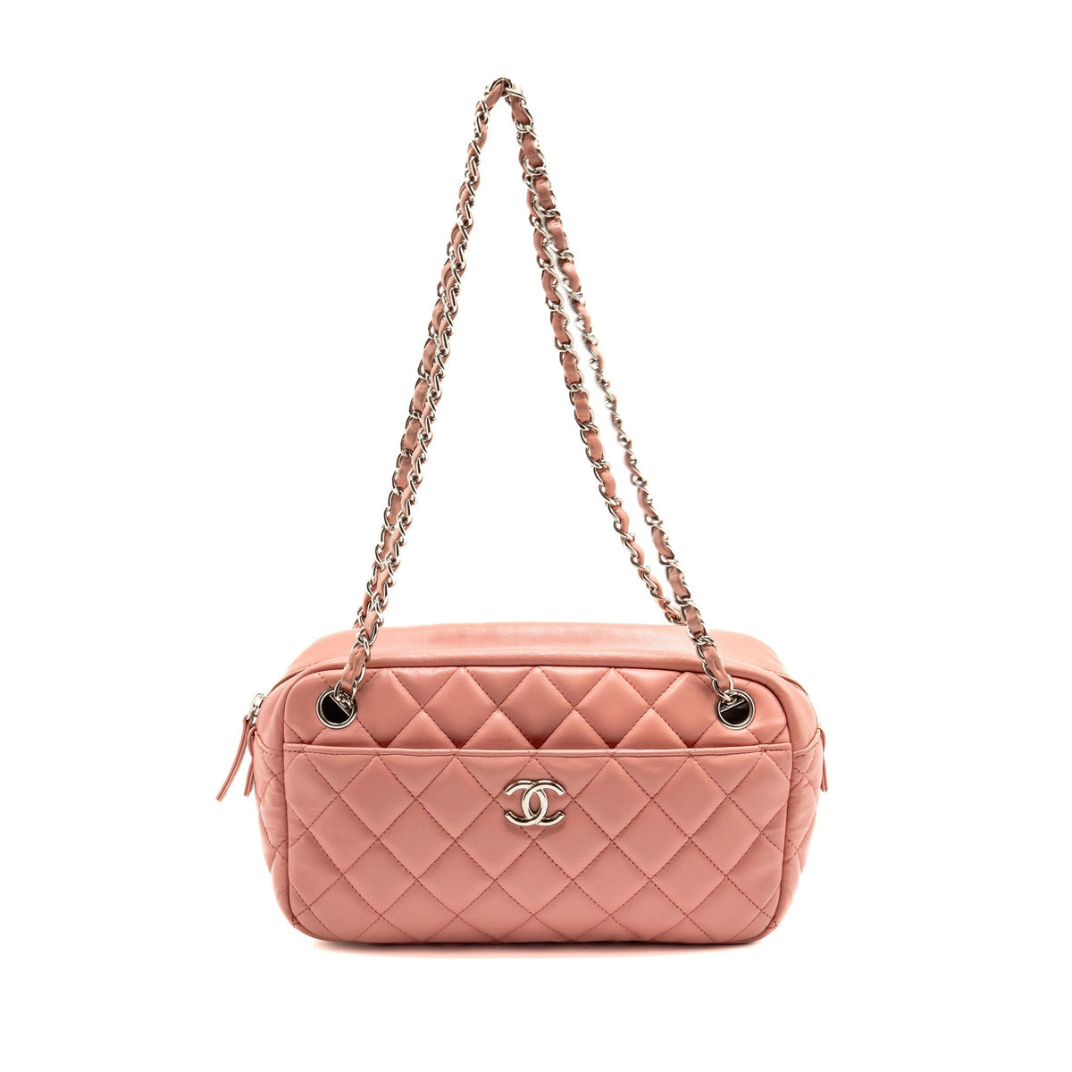 CHANEL CC CAMERA CASE WITH CHAIN LAMBSKIN PINK SHW