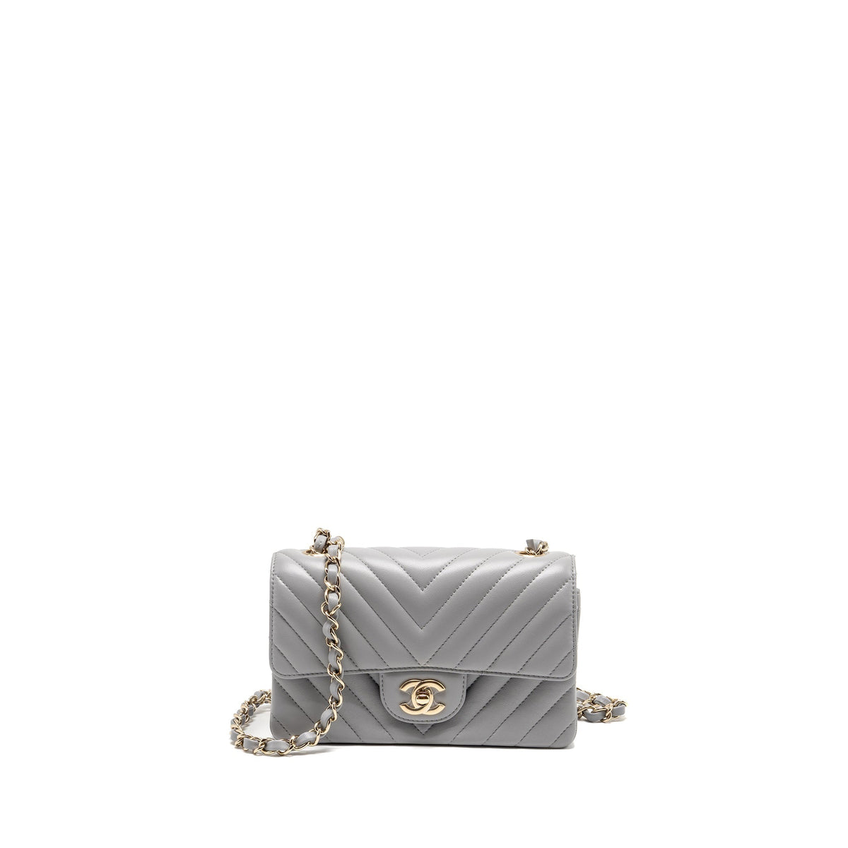 CHANEL MINI RECTANGULAR FLAP BAG CHEVRON LAMBSKIN GREY LGHW
