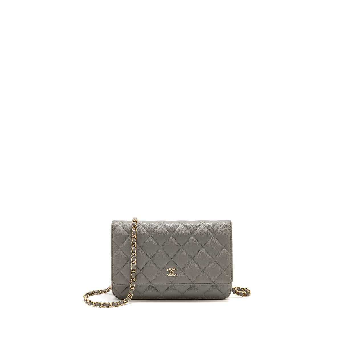 CHANEL CLASSIC WALLET ON CHAIN CAVIAR GREY LGHW (MICROCHIP)