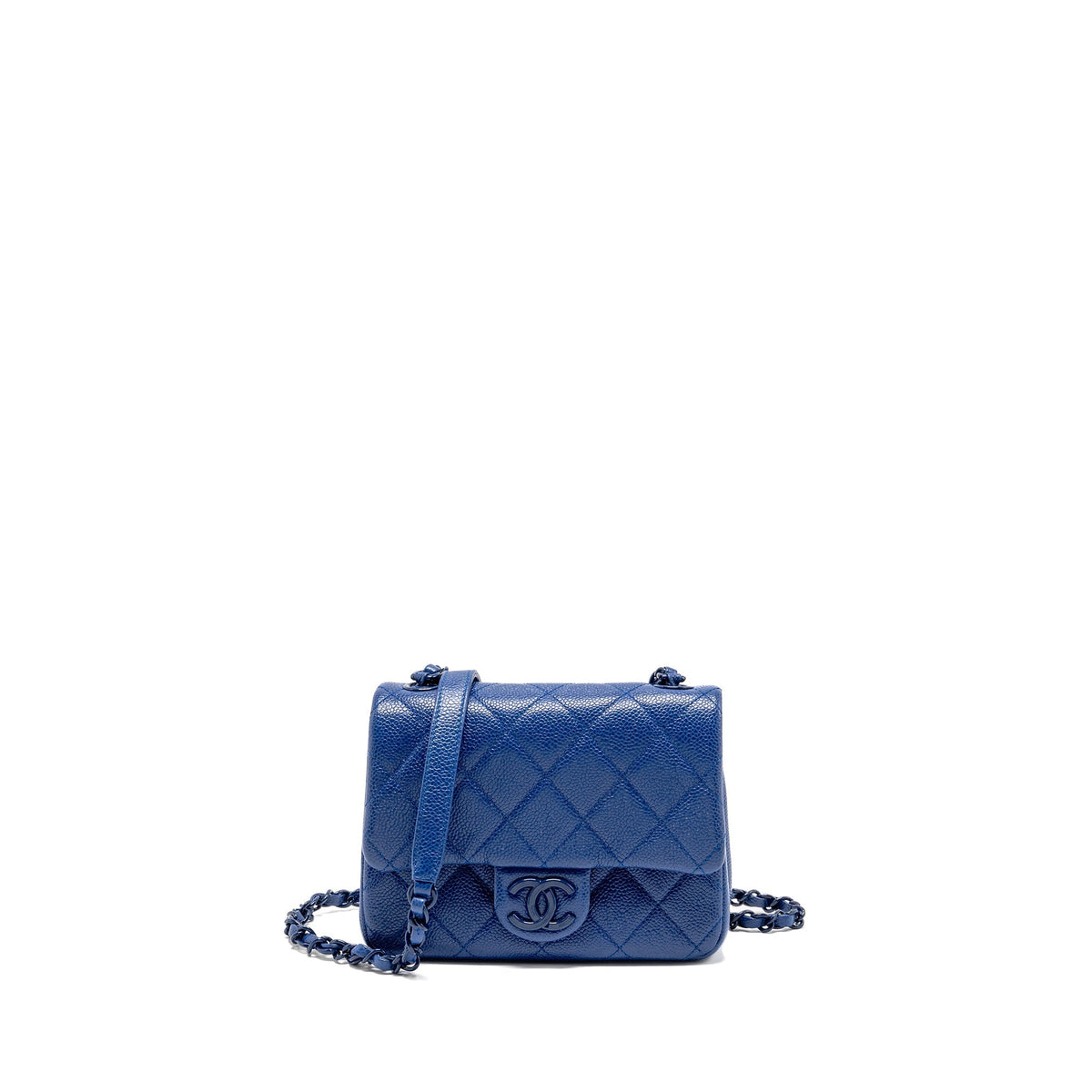 CHANEL INCOGNITO MINI SQUARE FLAP BAG CAVIAR BLUE WITH BLUE HARDWARE
