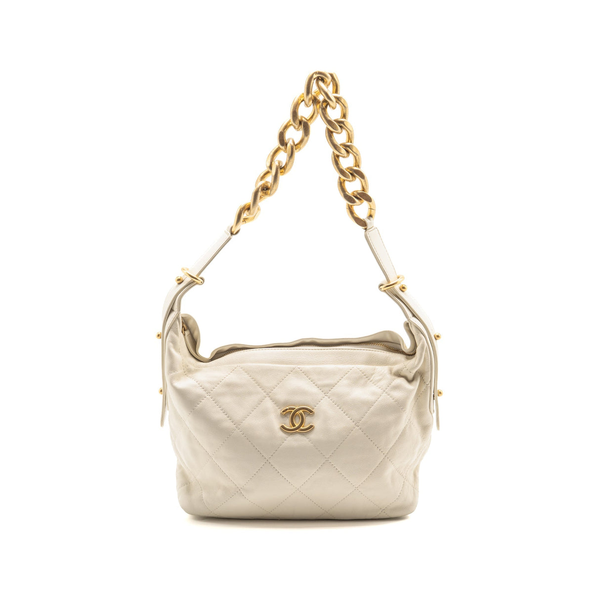 CHANEL CC DAILY HOBO BAG CALFSKIN WHITE GHW (MICROCHIP)