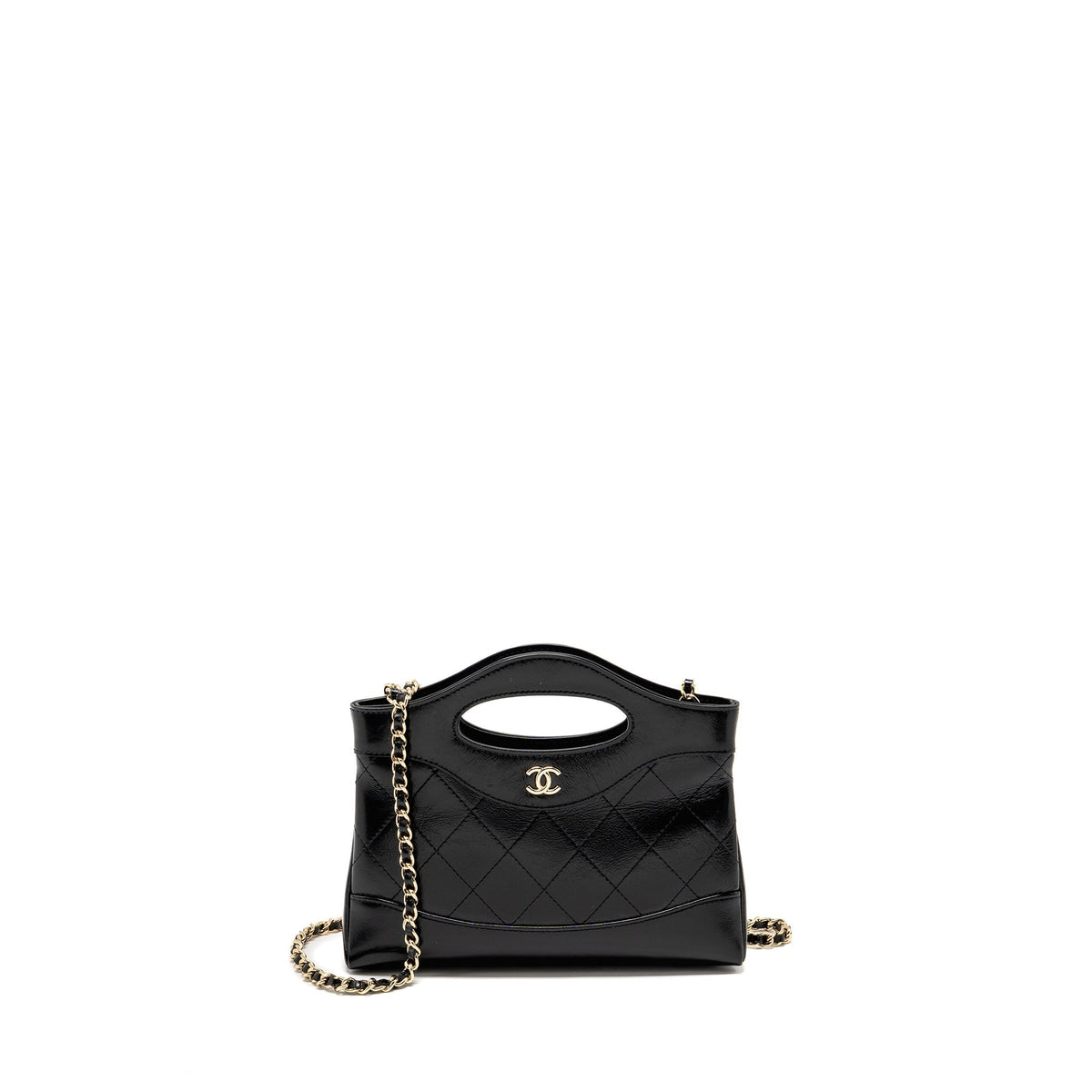 CHANEL 24C MINI 31 CLUTCH WITH CHAIN SHINY CALFSKIN BLACK LGHW (MICROCHIP)