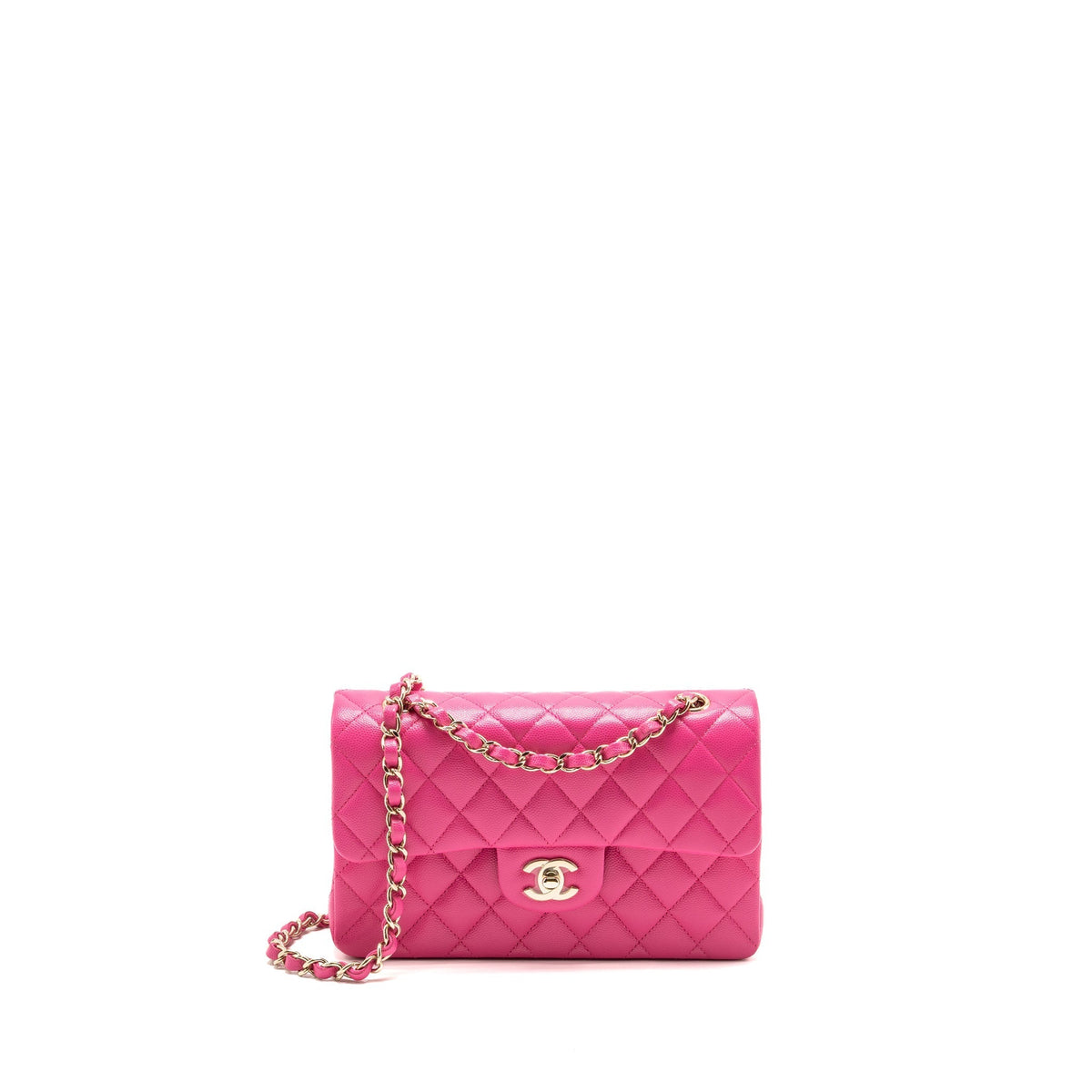 CHANEL SMALL CLASSIC DOUBLE FLAP BAG CAVIAR PINK LGHW (MICROCHIP)
