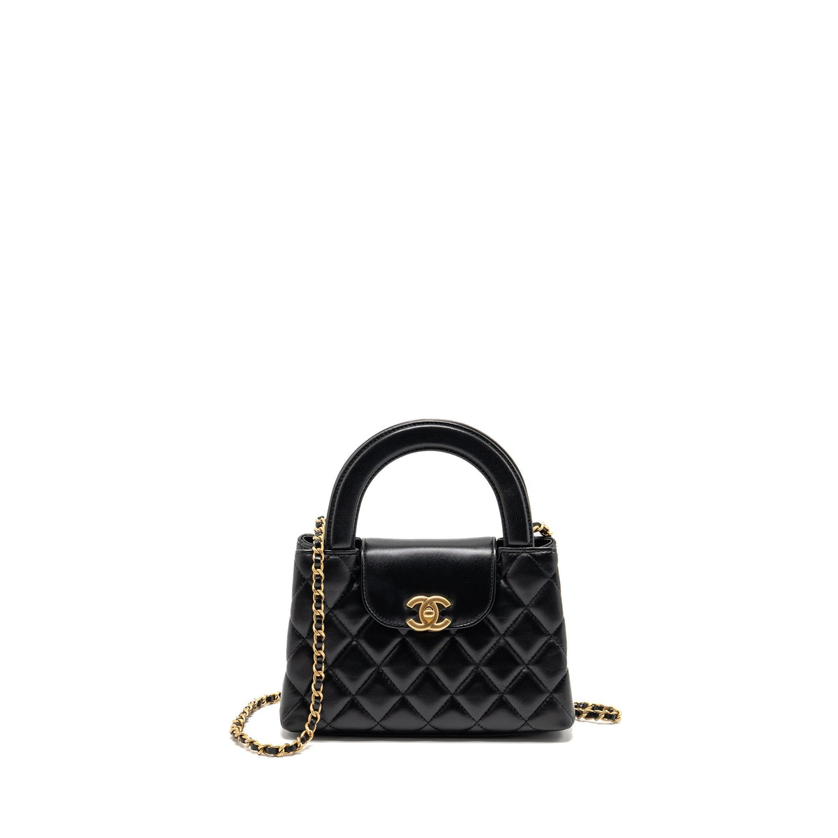 CHANEL 25A MINI KELLY SHOPPING TOTE BAG LAMBSKIN BLACK GHW (MICROCHIP)