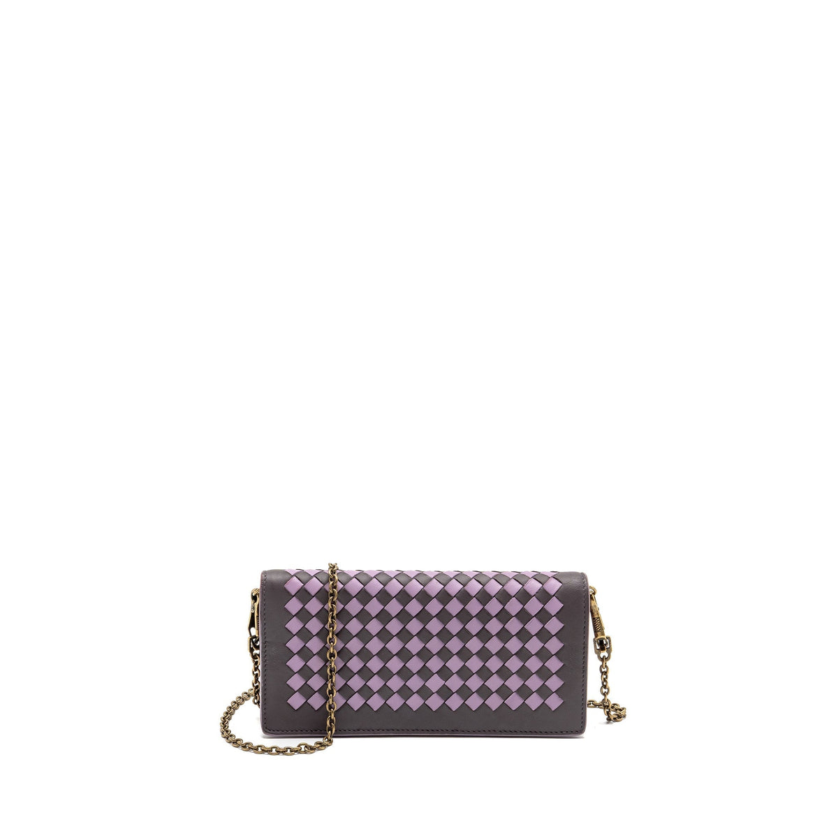 BOTTEGA VENETA INTRECCIATO WALLET ON CHAIN LEATHER PURPLE/GREY GHW