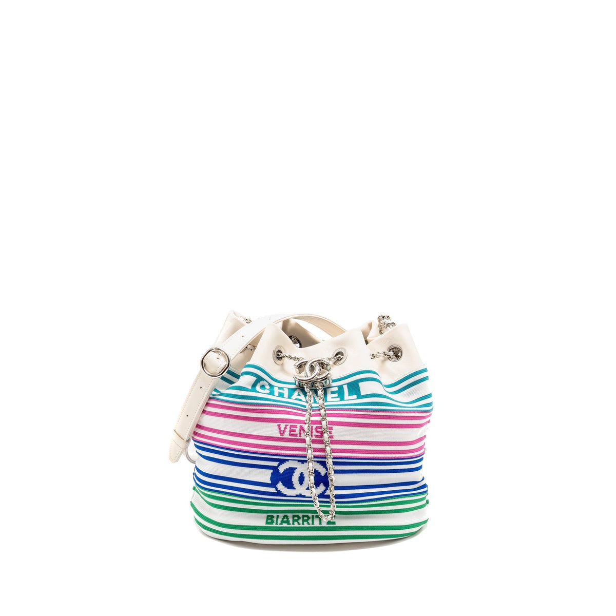 CHANEL VENICE BIARRITZ DRAWSTRING BUCKET BAG FABRIC/LAMBSKIN WHITE/MULTICOLOUR SHW