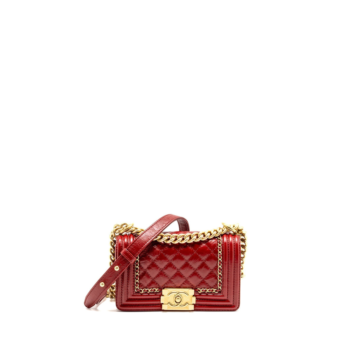 CHANEL SMALL JACKET BOY BAG AGED CALFSKIN RED GHW