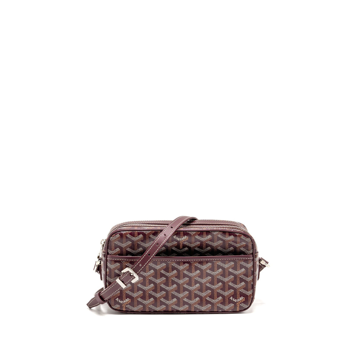 GOYARD CAP-VERT PM BAG GOYARDINE CANVAS/CERVON CALFSKIN BURGUNDY SHW