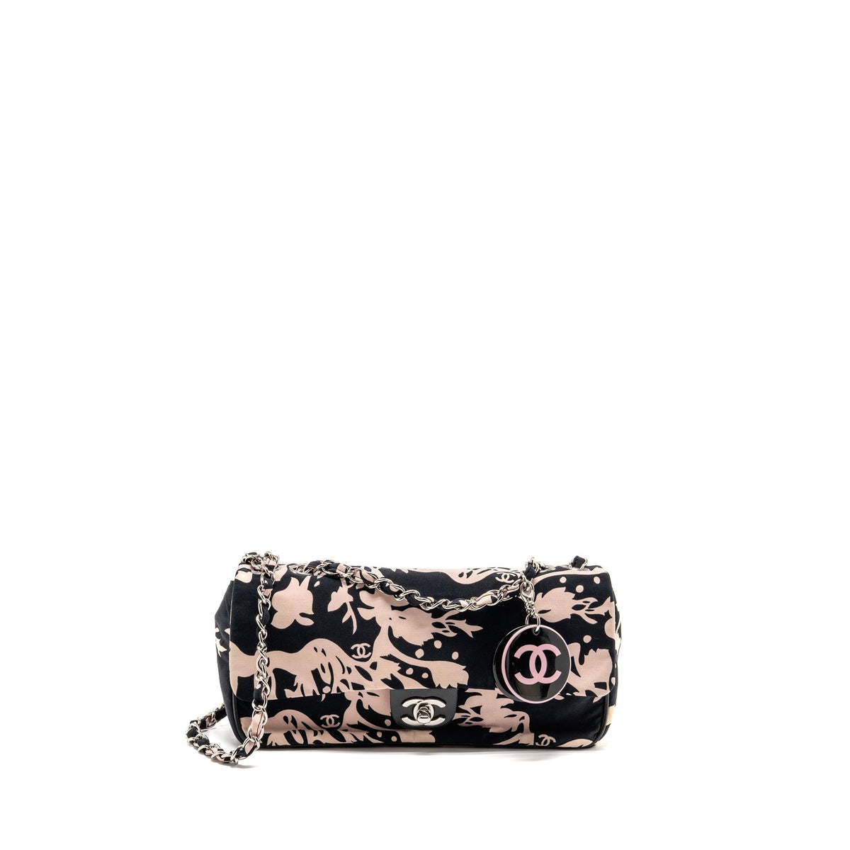 CHANEL MIRROR CHARM SINGLE FLAP BAG FABRIC BLACK/PINK SHW