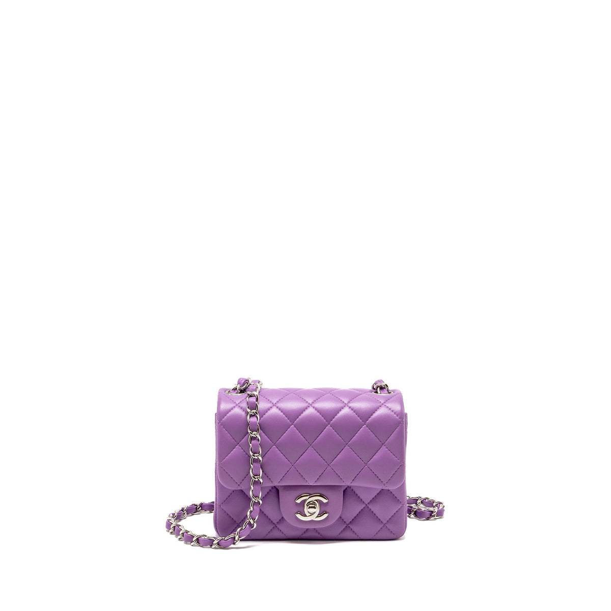 CHANEL MINI SQUARE FLAP BAG LAMBSKIN PURPLE SHW