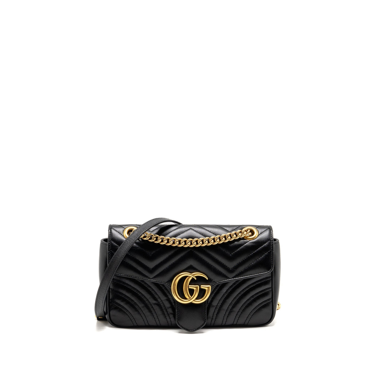 GUCCI MEDIUM GG MARMONT BAG CALFSKIN BLACK GHW