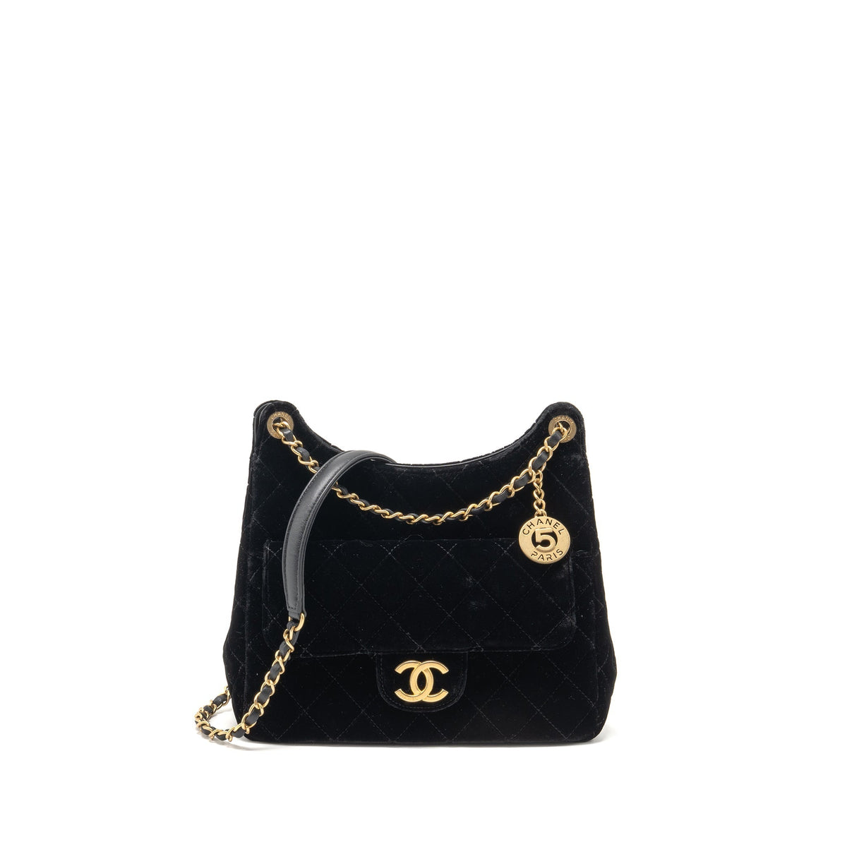 CHANEL 23B HOBO BAG VELVET BLACK GHW (MICROCHIP)