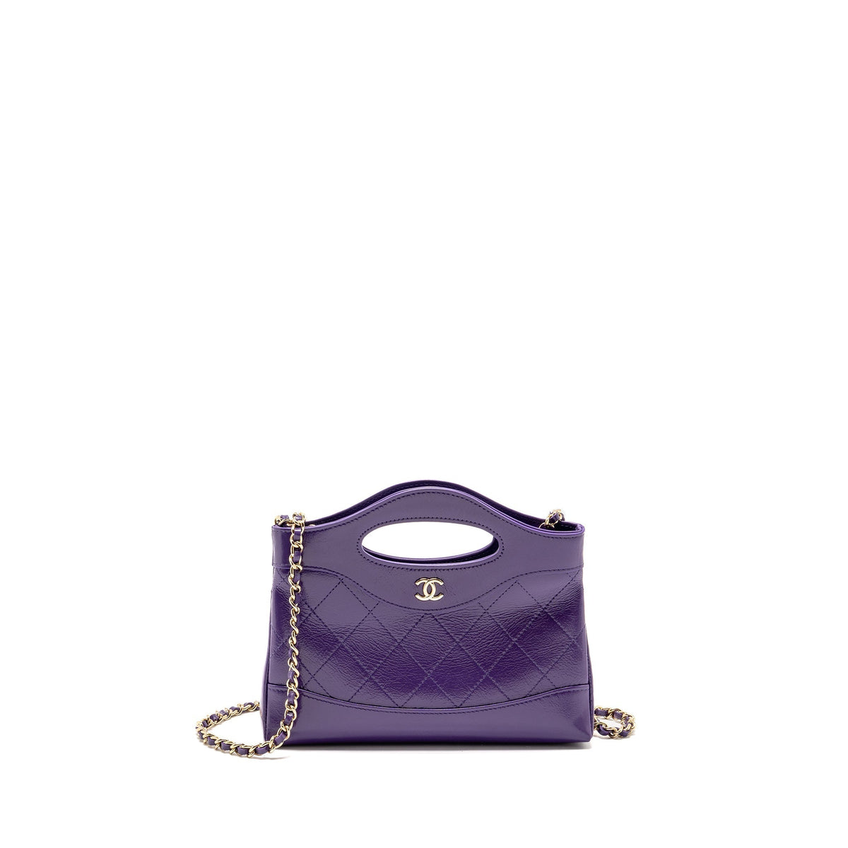 CHANEL MINI 31 CLUTCH WITH CHAIN SHINY CALFSKIN PURPLE LGHW (MICROCHIP)