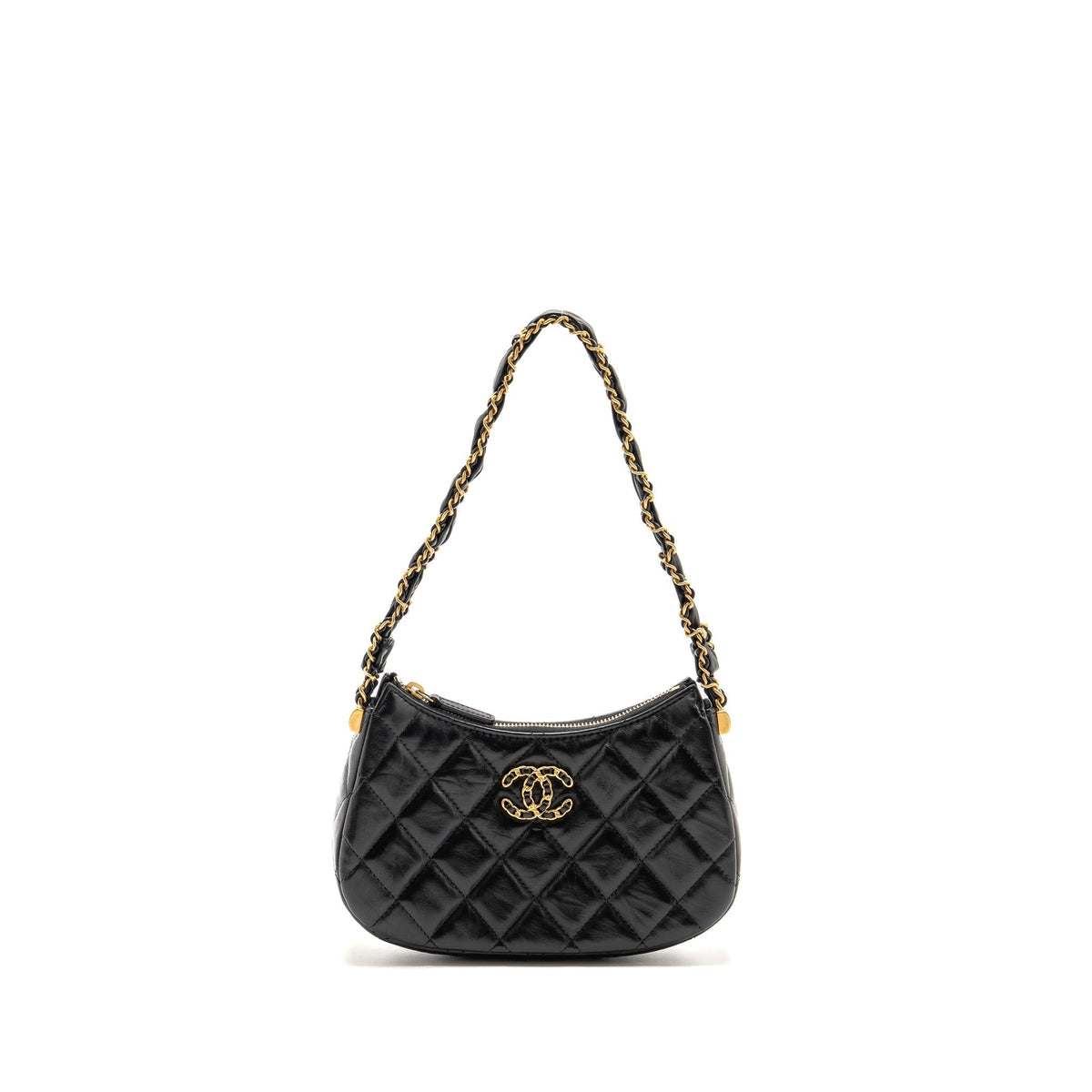 CHANEL 23K SMALL 19 HOBO SHOULDER BAG CALFSKIN BLACK GHW (MICROCHIP)