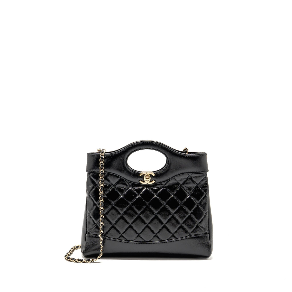 CHANEL MINI 31 BAG SHINY LAMBSKIN BLACK LGHW (MICROCHIP)
