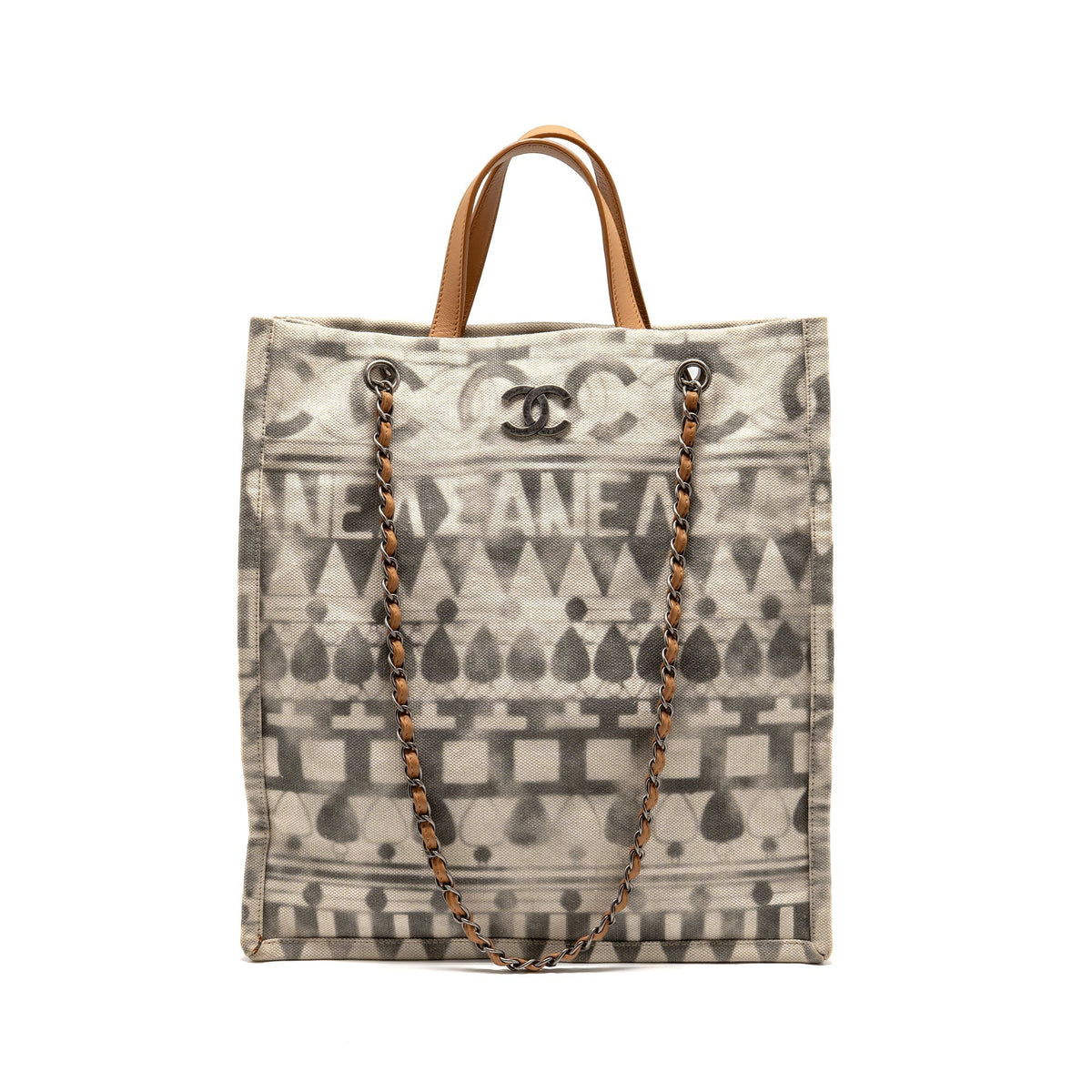 CHANEL ILIAD SHOPPING TOTE BAG PRINTED CANVAS/LEATHER MULTICOLOURED SHW