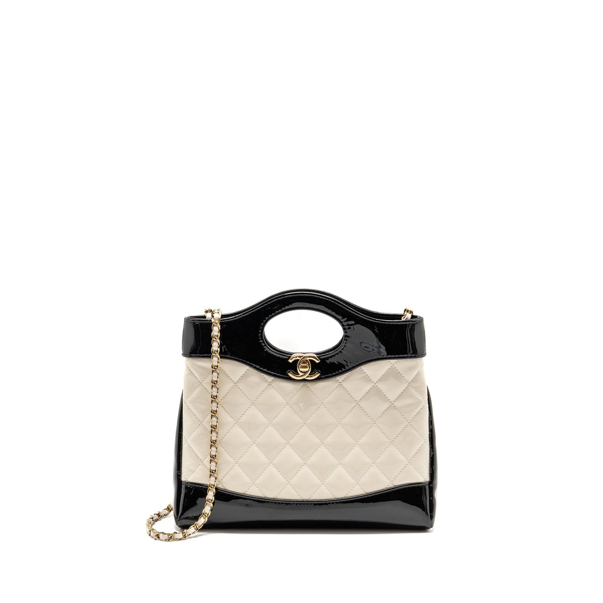 CHANEL MINI 31 BAG PATENT BLACK / WHITE LGHW (MICROCHIP)
