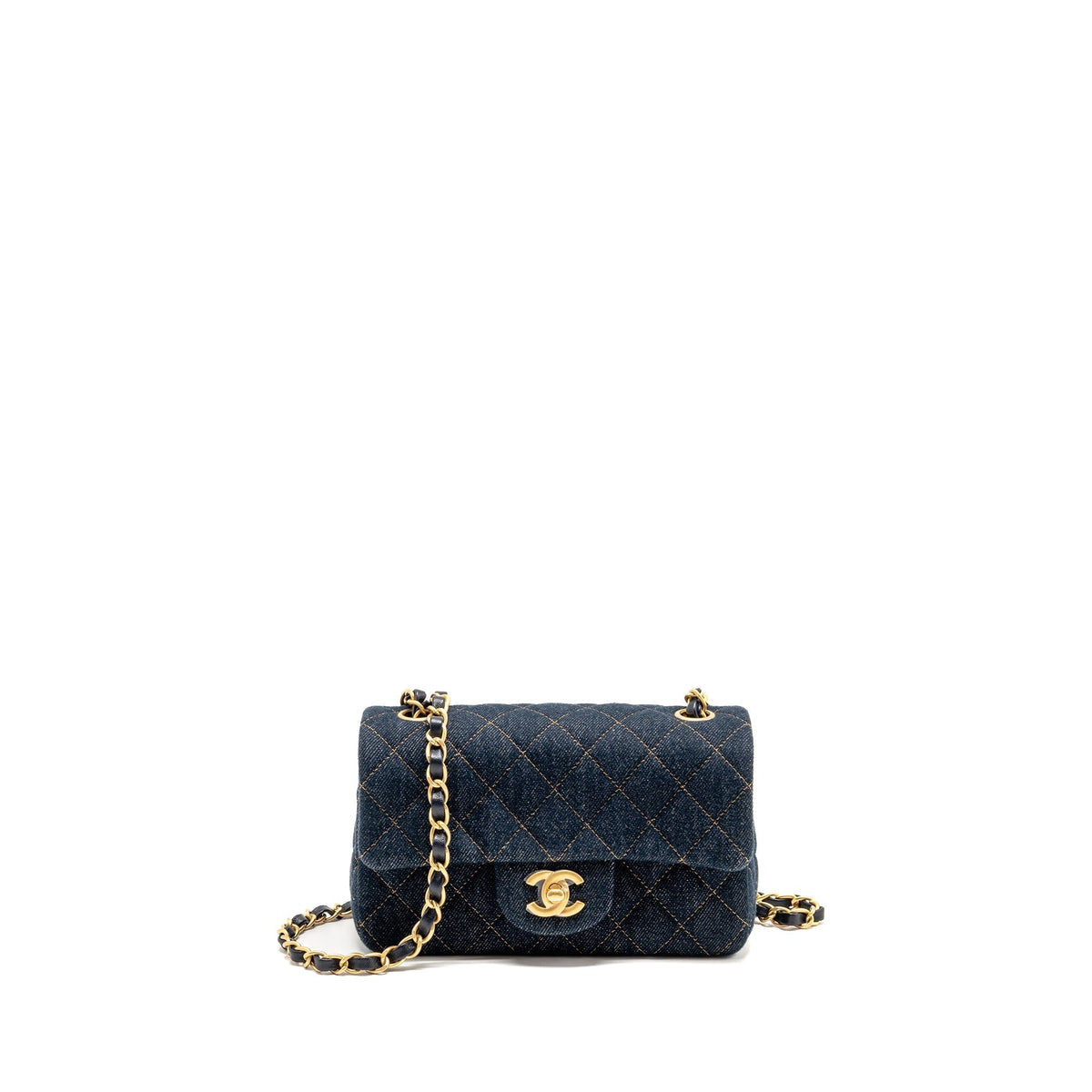 CHANEL MINI RECTANGULAR FLAP BAG DENIM DARK BLUE GHW (MICROCHIP)