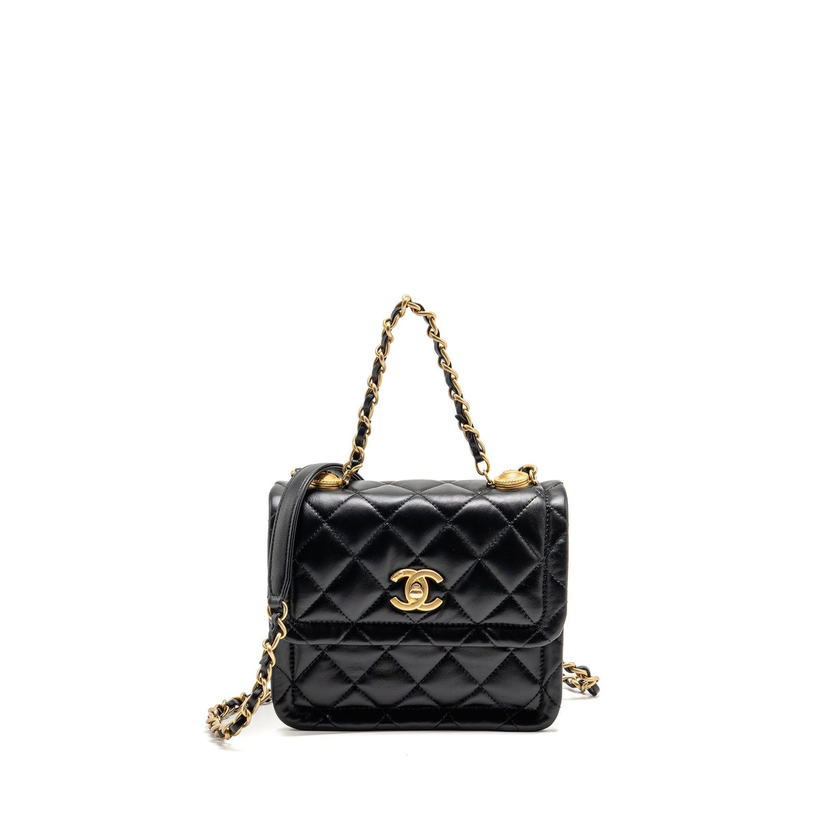 CHANEL QUILTED SQUARE FLAP BAG LAMBSKIN BLACK GHW