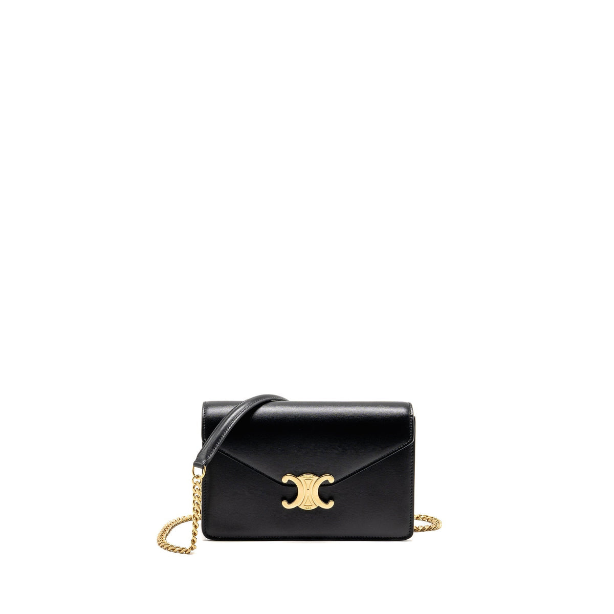 CELINE TRIOMPHE WALLET ON CHAIN MARGO SHINY CALFSKIN BLACK GHW