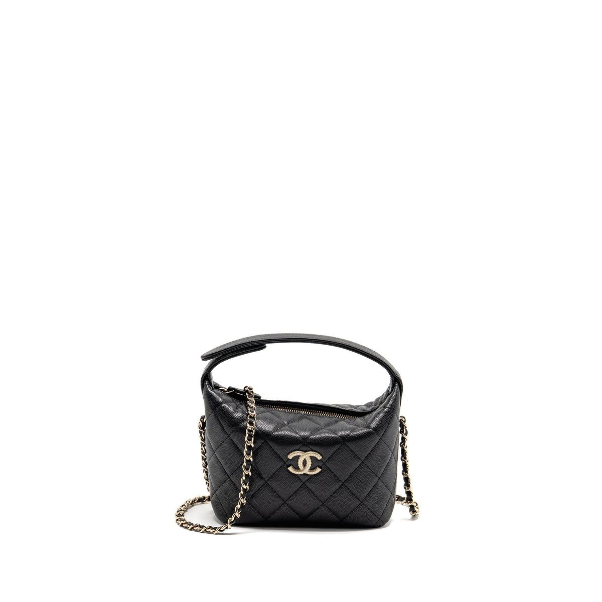 CHANEL 25C DETAIL CC LOGO QUILTED HOBO BAG CAVIAR BLACK LGHW (MICROCHIP)