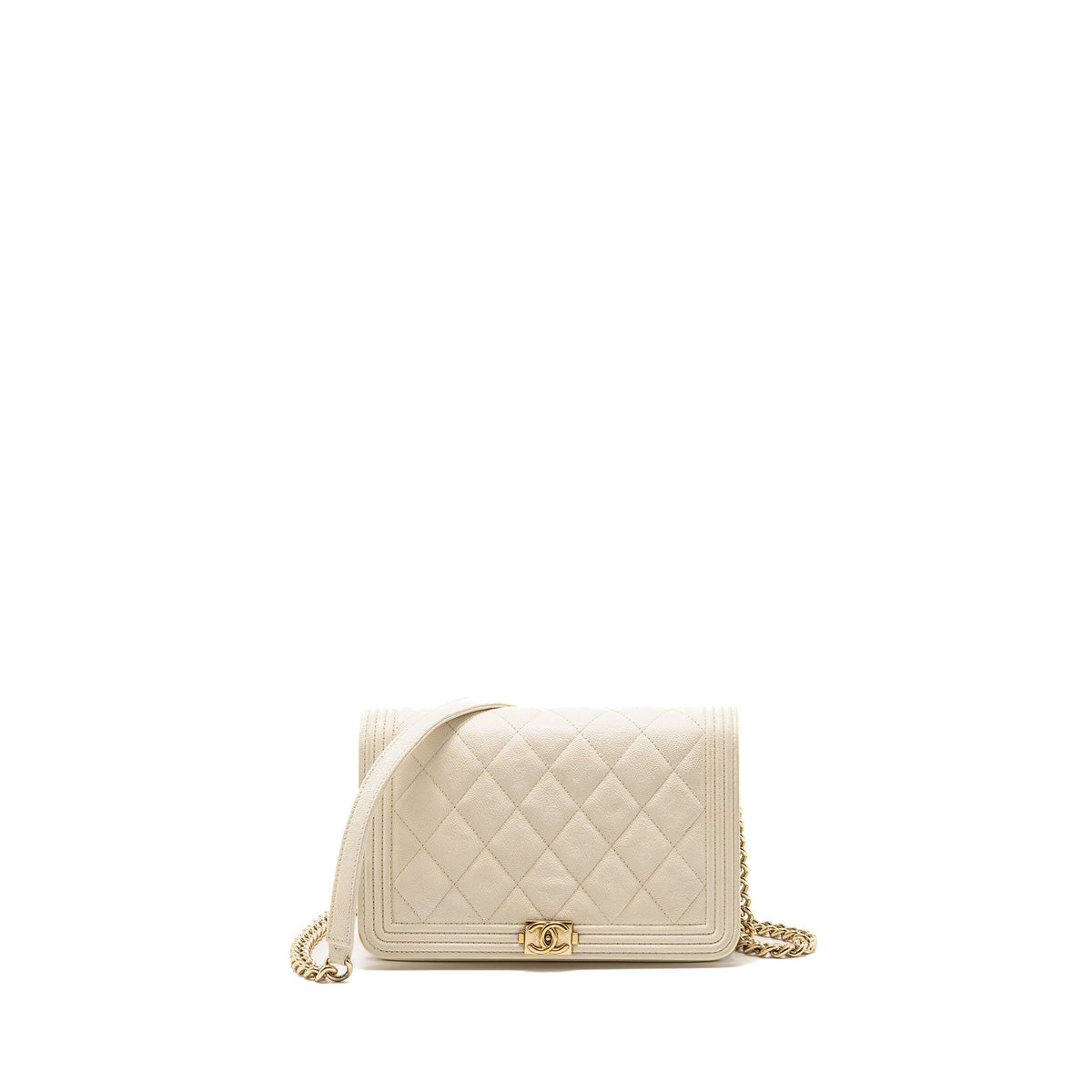 CHANEL BOY WALLET ON CHAIN CAVIAR WHITE LGHW