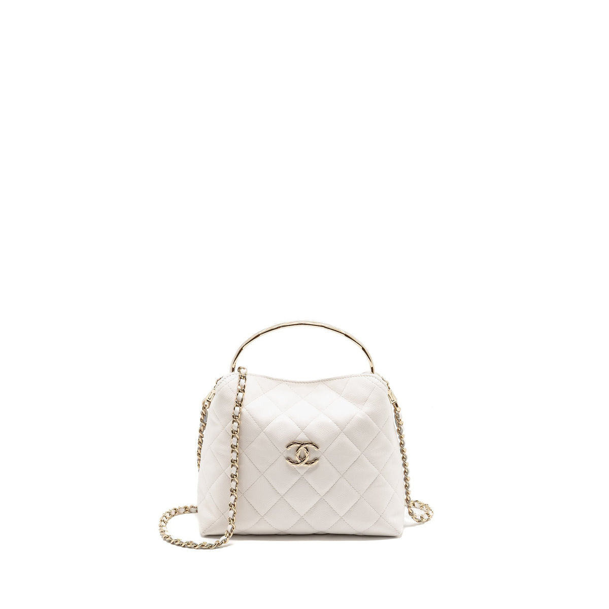 CHANEL 25S COCO CRUSH HANDLE BAG CAVIAR WHITE LGHW (MICROCHIP)