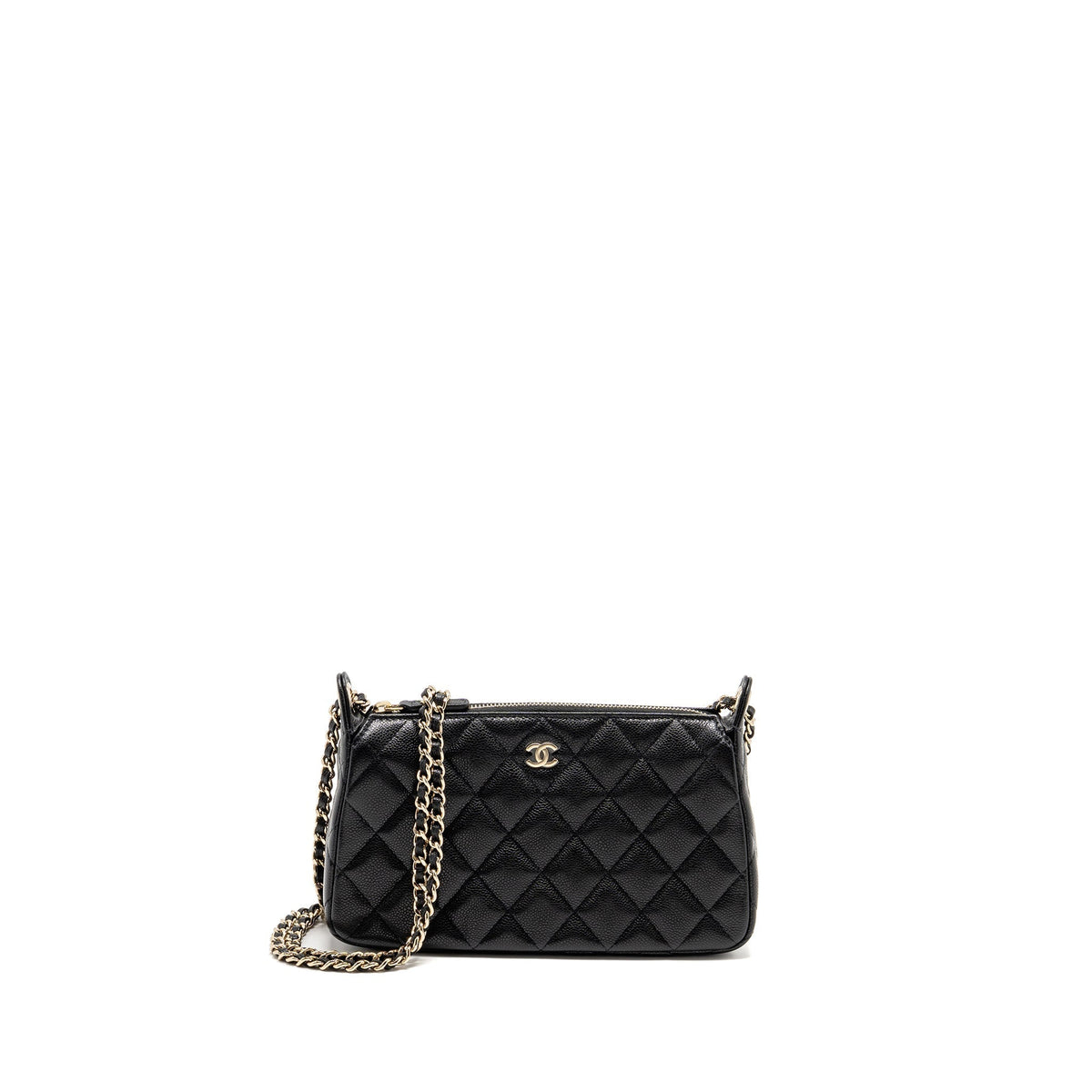 CHANEL 25A CLUTCH WITH CHAIN BAG CAVIAR BLACK LGHW
