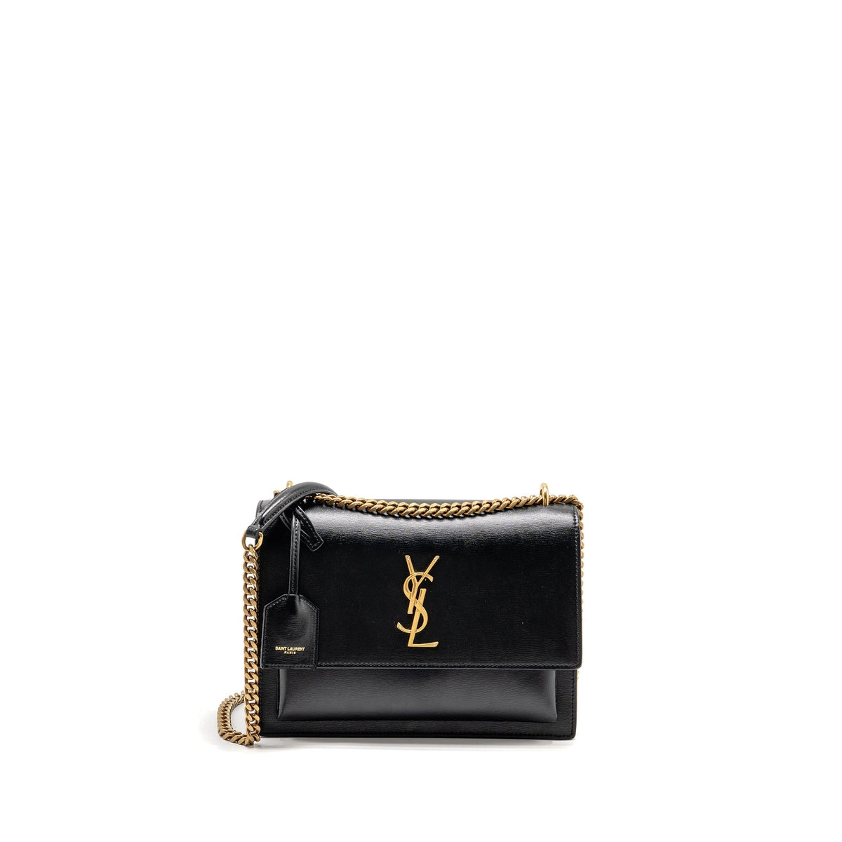 SAINT LAURENT/YSL MEDIUM SUNSET BAG SMOOTH LEATHER BLACK GHW