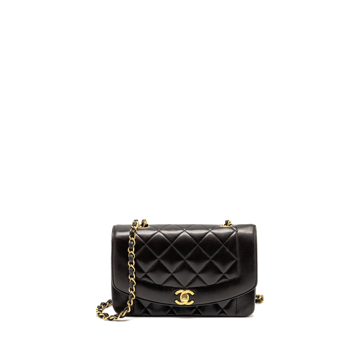 CHANEL VINTAGE SMALL DIANA QUILTED FLAP BAG LAMBSKIN BLACK GHW