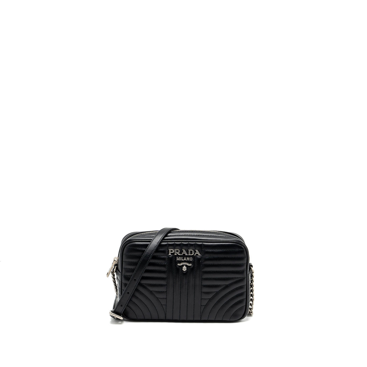 PRADA DIAGRAMME CAMERA CROSSBODY BAG CALFSKIN BLACK RUTHENIUM HARDWARE