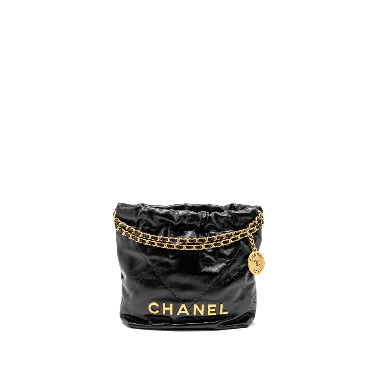 CHANEL MINI 22 BAG SHINY CALFSKIN BLACK GHW (MICROCHIP)