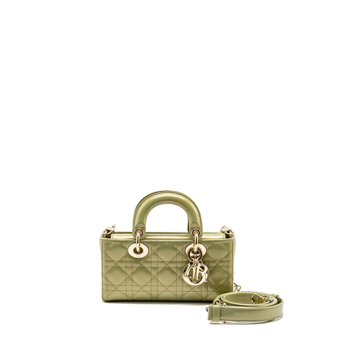 DIOR SMALL LADY D-JOY BAG CANNAGE PATENT LEATHER IRIDESCENT GREEN LGHW