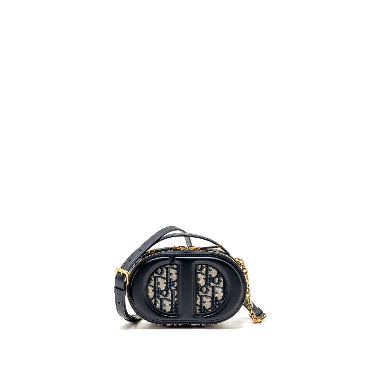 DIOR CD SIGNATURE OVAL CAMERA BAG OBLIQUE JACQUARD BLUE GHW