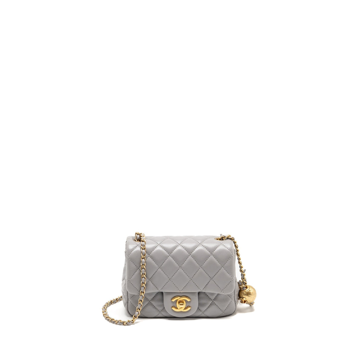 CHANEL PEARL CRUSH MINI SQUARE FLAP BAG LAMBSKIN GREY GHW (MICROCHIP)