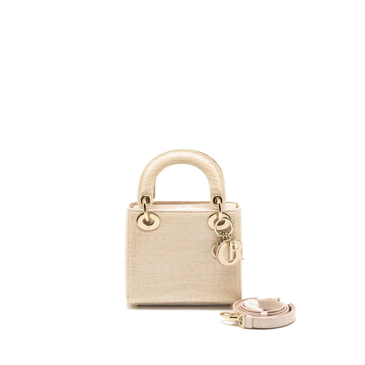 DIOR MINI LADY DIOR ALLIGATOR MISSISSIPPIENSIS LIGHT PINK LGHW
