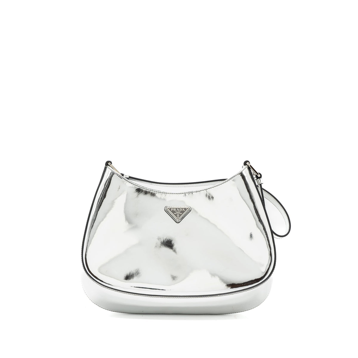 PRADA BORSA A SPALLA CLEO PELLE SPAZZOLATO LEATHER ARGENTO SHW