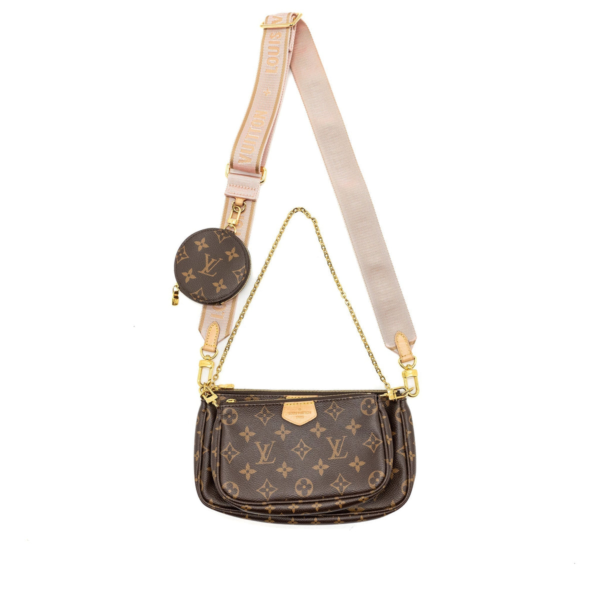 LOUIS VUITTON MULTI POCHETTE ROSE CLAIR STRAP MONOGRAM CANVAS GHW