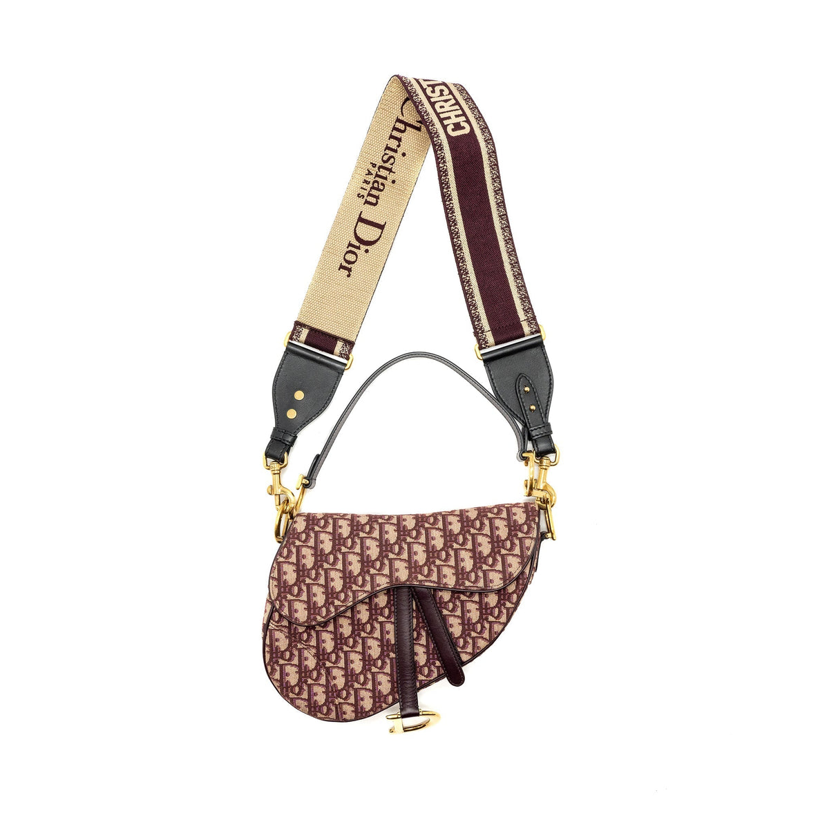DIOR MEDIUM SADDLE BAG RED OBLIQUE EMBROIDERY GHW WITH AN EXTRA DIOR STRAP