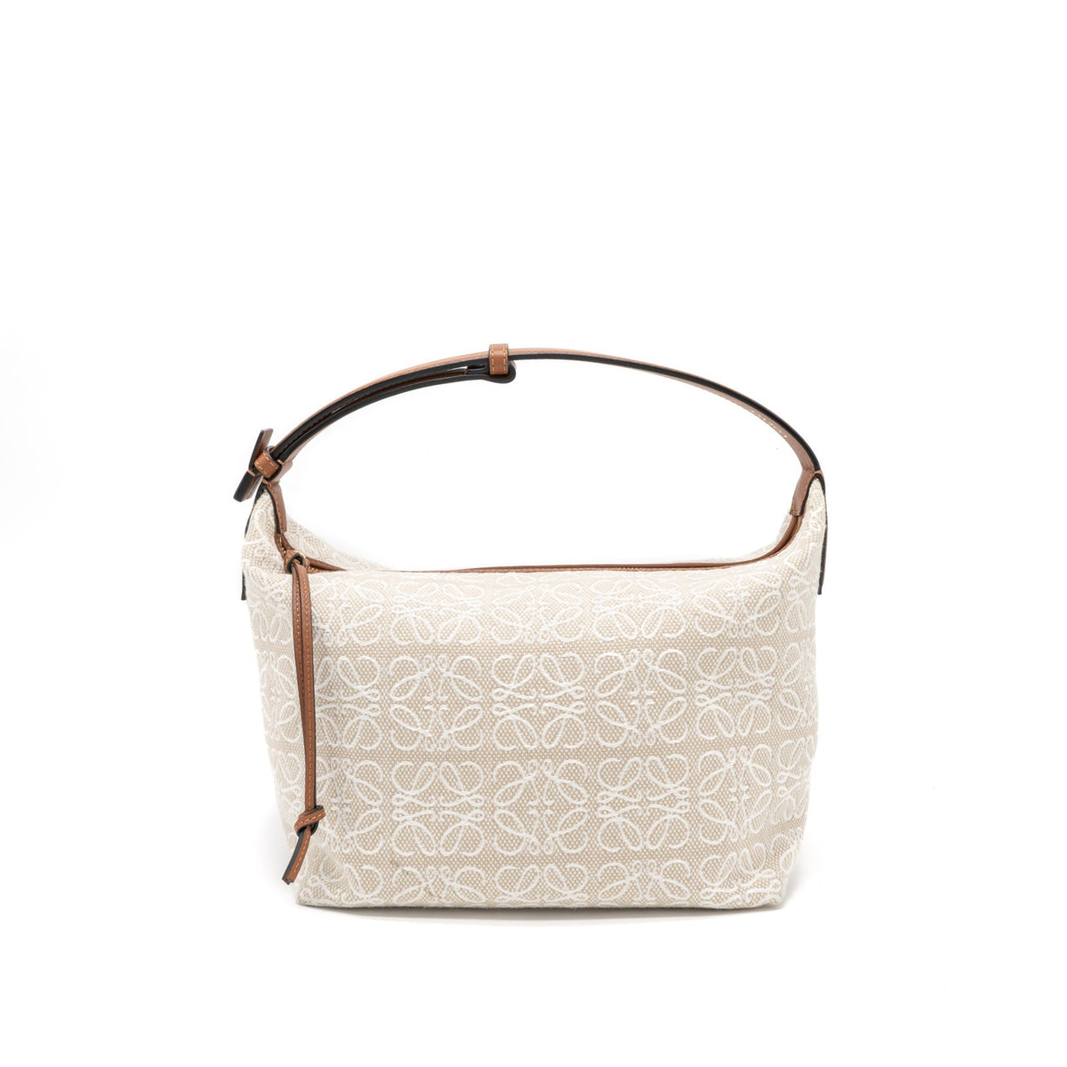 LOEWE MEDIUM CUBI ANAGRAM BAG TRIMMED LEATHER/JACQUARD CANVAS BEIGE/BROWN GHW