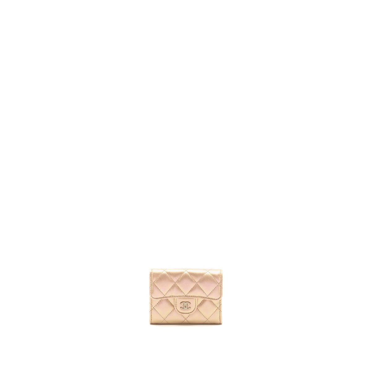 CHANEL QUILTED SMALL CLASSIC FLAP WALLET / CARD HOLDER CALFSKIN IRIDESCENT PINK SHW