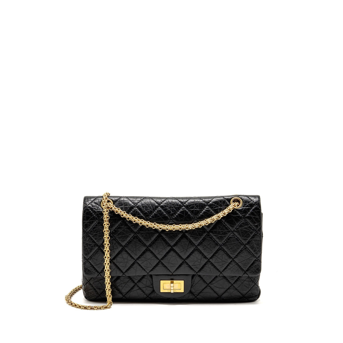CHANEL 2.55 227 REISSUE DOUBLE FLAP BAG AGED CALFSKIN BLACK GHW