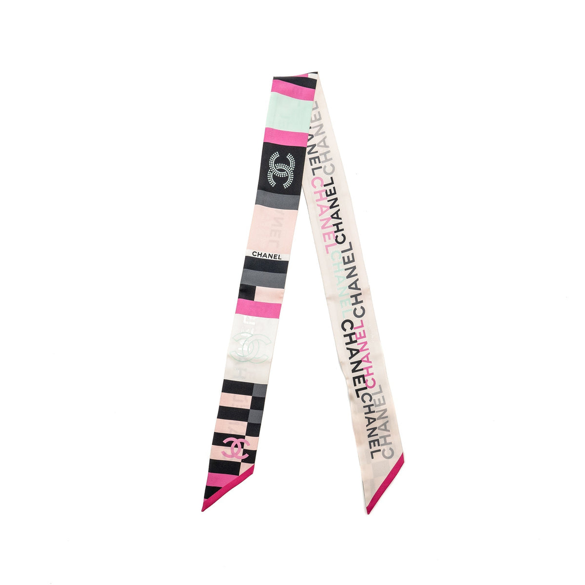 CHANEL CC LOGO PRINTED TWILLY SILK PINK/MULTICOLOUR