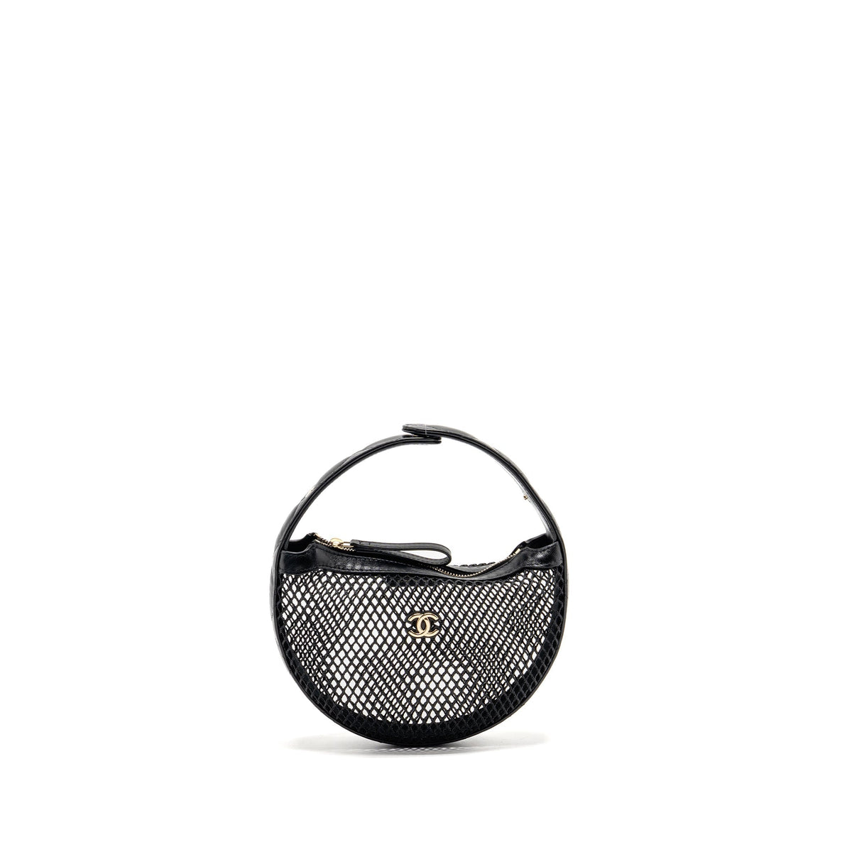 CHANEL 25S HALF MOON CLUTCH MESH/ LAMBSKIN BLACK LGHW (MICROCHIP)