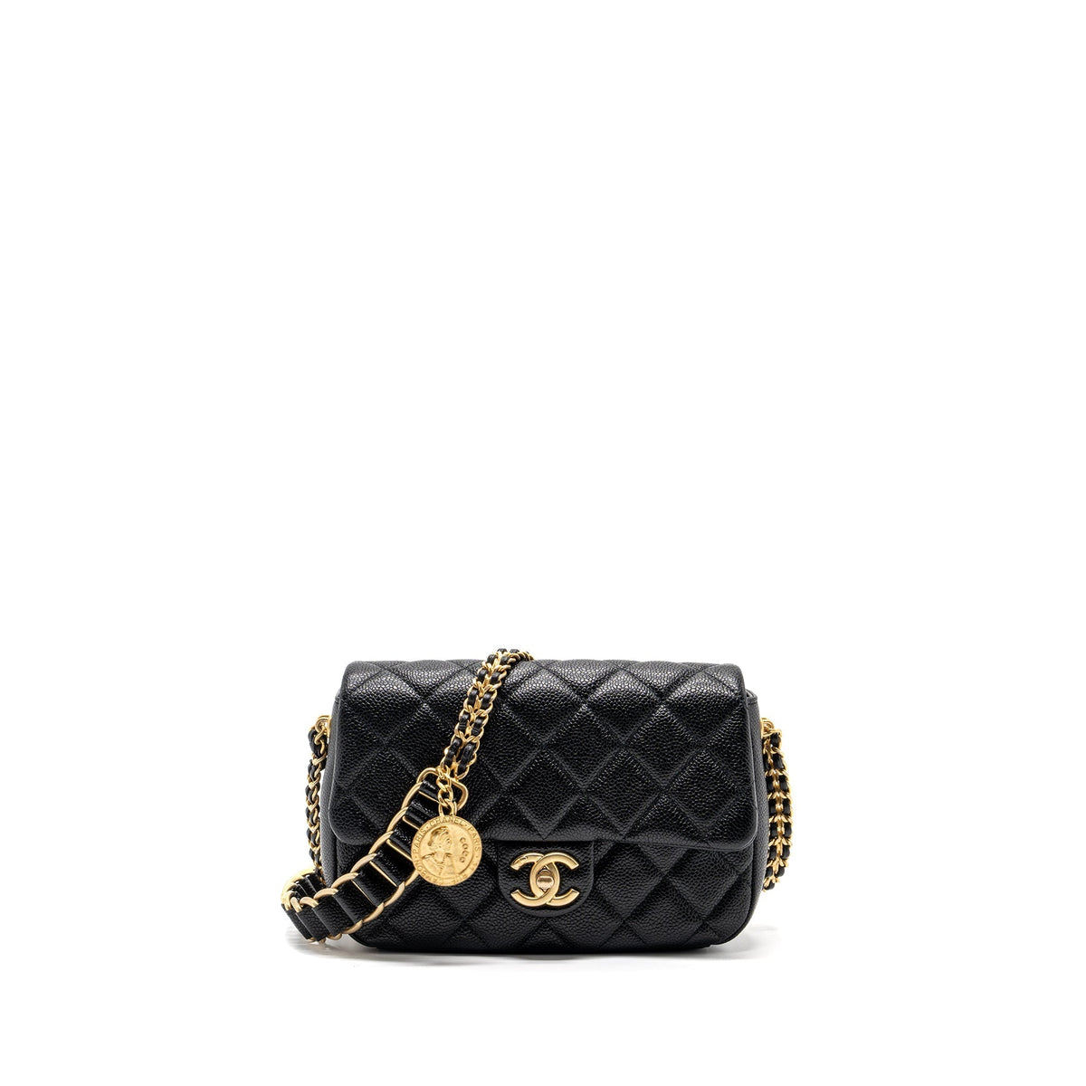 CHANEL 21A CHAIN SOUL FLAP BAG GRAINED CALFSKIN BLACK GHW (MICROCHIP)
