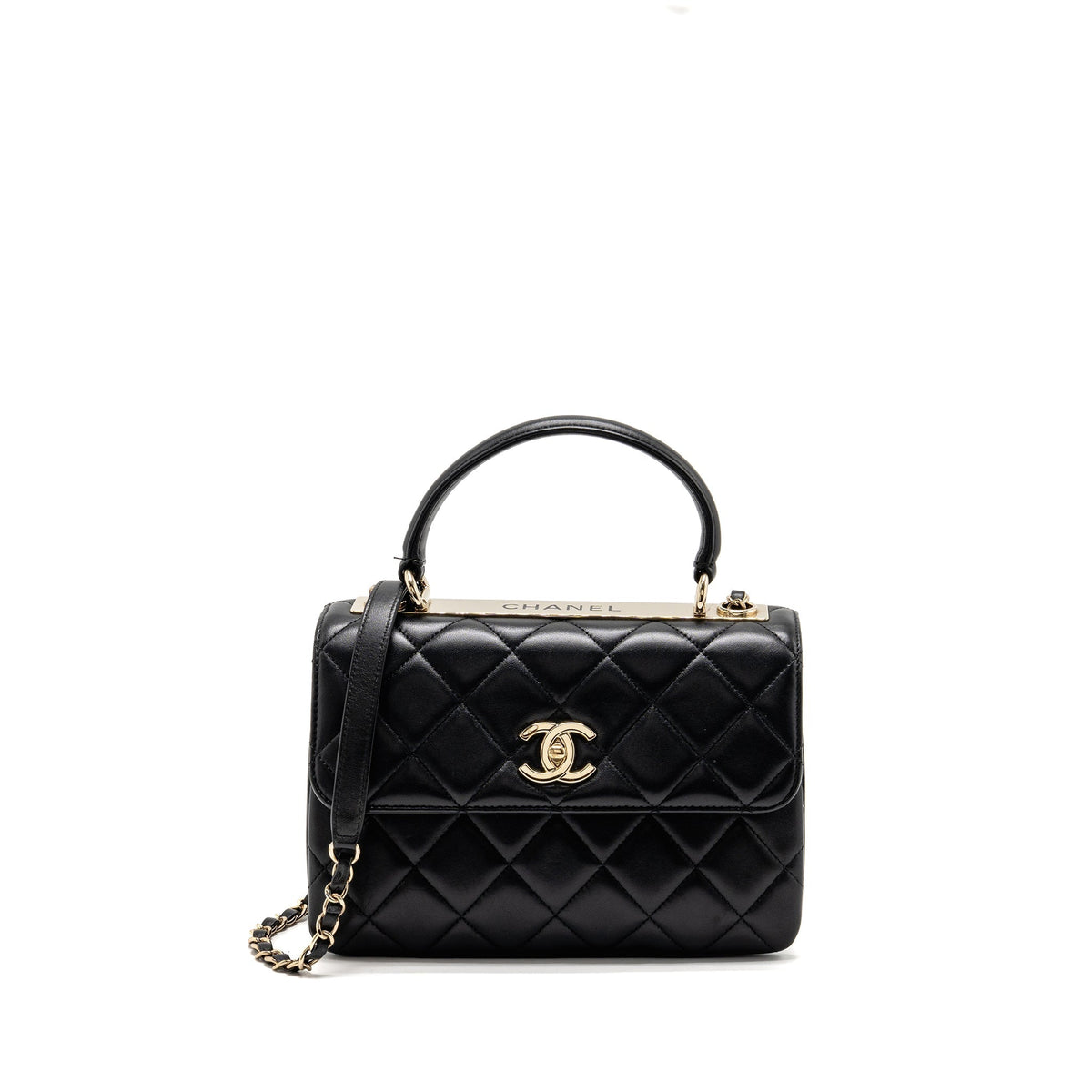 CHANEL TOP HANDLE TRENDY CC FLAP BAG LAMBSKIN BLACK LGHW
