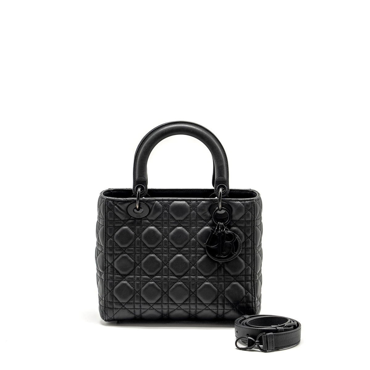 DIOR MEDIUM LADY DIOR ULTRAMATTE CANNAGE CALFSKIN SO BLACK